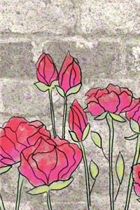 Pink Flowers Painted on a Brick Wall Journal