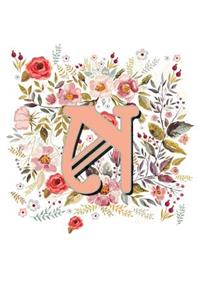 N Monogram Letter Floral Wreath Notebook