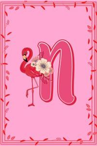 N: Letter N Monogram Pink Flamingo Floral Notebook & Journal