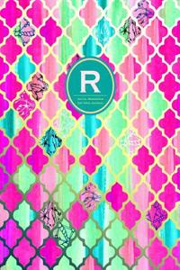 Initial R Monogram Journal - Dot Grid, Moroccan Pink Green: Soft Cover, Large 8.5 X 11