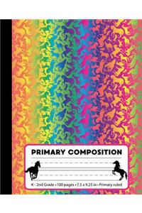 Primary Composition: Horse Rainbow Marble Composition Book for Girls or Boys K-2. Beautiful pony notebook handwriting paper. Primary ruled - middle dotted guide lines. 1