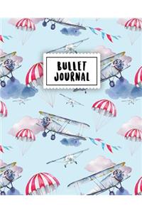 Bullet Journal: Cute Airplane Watercolor - 150 Dot Grid Pages (Size 8x10 Inches) - With Bullet Journal Sample Ideas
