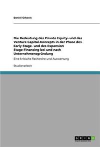 Die Bedeutung des Private Equity- und des Venture Capital-Konzepts in der Phase des Early Stage- und des Expansion Stage-Financing bei und nach Unternehmensgründung