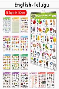 Toddlers learning library : Learning Chart for kids, My First ALL IN ONE SPIRAL CHART ENGLISH-TELUGU With 16 Topics, birthday gifts for Toddler