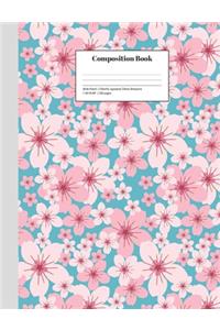Composition Book Wide-Ruled Cheerful Japanese Cherry Blossoms