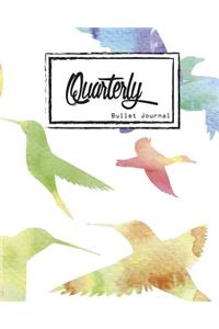 Bullet Journal: Dot Grid, Quarterly Guided, Colorful Watercolor Bird Fly in Sky, Composition Notebook 8 X 10, 90 Page: Small Journal Notebook Diary for Adults and Kids