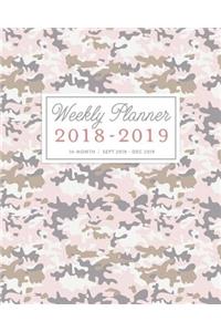 2018 - 2019 Weekly Planner: Cute Pink Camo Print 16 Month Agenda Book, September 2018 - December 2019