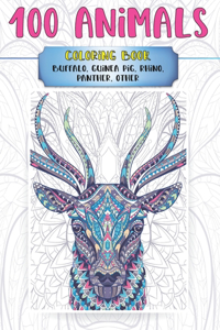 100 Animals - Coloring Book - Buffalo, Guinea pig, Rhino, Panther, other