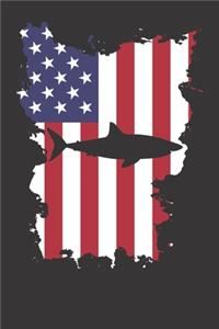 Notebook: Shark USA Flag America 4th Of July Murica Gift Dot Grid 6x9 120 Pages Journal