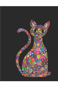 Cute Colorful Millefiori Mosaic Kitty Cat Journal in Black