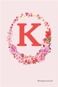 Monogram Journal - Initial K (Pink Flower)
