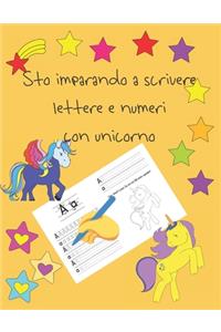 Sto imparando a scrivere lettere e numeri con unicorno