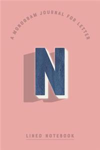 A Monogram Journal for Letter N Lined Notebook