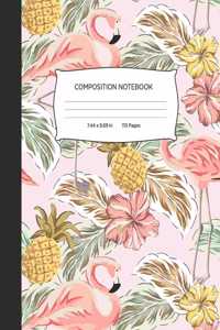 Composition Notebook: Pink Tropical Flamingos Pattern Blank Lined Wide Ruled Notebook Journal