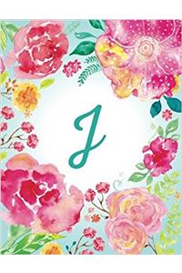 J Initial Journal, Monogram Notebook, Pink Teal Watercolor (Personal Journal)