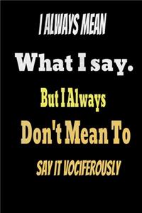 I always Mean what I Say. But I always Don't Mean to Say it vociferously