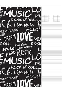 Guitar Tab Notebook: 6 String Chord and Tablature Staff Music Paper, Black & White Cover