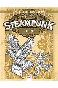 Steampunk Tiere - Malbuch für Erwachsene - 2 Bücher in 1