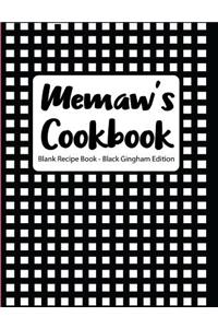 Memaw's Cookbook Blank Recipe Book Black Gingham Edition