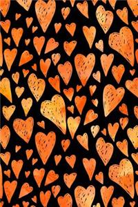 Journal Notebook Orange Watercolor Hearts