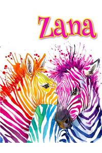 Zana: Rainbow Zebras, Personalized Journal, Diary, Notebook, 105 Lined Pages, Christmas, Birthday, Friendship Gifts for Girls, Teens and Women, Book Size 8 1/2 X 11