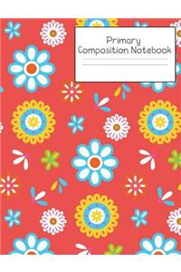 Primary Composition Notebook: Story Paper Journal Grades K-2 & 3 - Dashed Midline and Picture Space School Exercise Book 120 sheets. Pink Floral Cover.