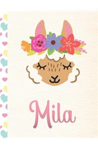 Mila: Personalized Llama Journal For Girls - 8.5x11 110 Pages Notebook/Diary With Pink Name