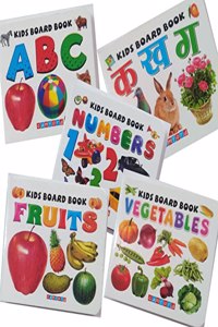 Kids Board Book Pocket Book Set Alphabets, Hindi Varnmala, Numbers, Fruits, Vegetables, Books