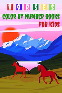 horses color by number books for kids