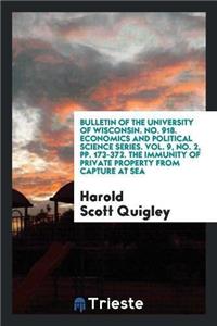 Bulletin of the University of Wisconsin. No. 918. Economics and Political Science Series. Vol. 9, No. 2, Pp. 173-372. the Immunity of Private Property from Capture at Sea