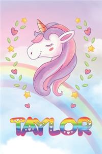 Taylor: Taylor Unicorn Notebook Rainbow Journal 6x9 Personalized Customized Gift For Someones Surname Or First Name is Taylor