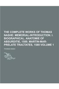 The Complete Works of Thomas Nashe Volume 1