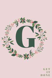 Monogram Initial Letter G Notebook with Rose Pink Floral Journal for Women, Girls Birthday Gift and School