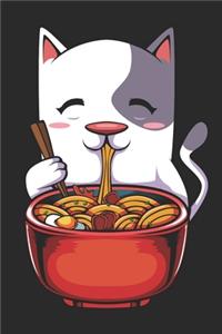 Cat Eating Ramen Kawaii Anime Japanese Noodles Gift Notebook