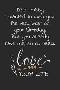 Dear hubby I wanted to wish you the very best on your birthday. But you already have me, so no need
