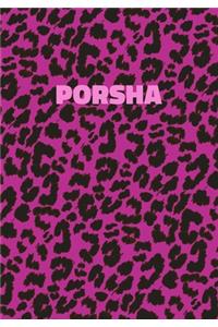 Porsha: Personalized Pink Leopard Print Notebook (Animal Skin Pattern). College Ruled (Lined) Journal for Notes, Diary, Journaling. Wild Cat Theme Design wi