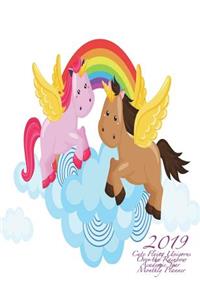 2019 Cute Flying Unicorns Over the Rainbow Academic Year Monthly Planner