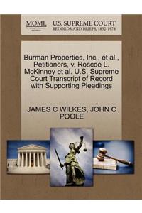 Burman Properties, Inc., Et Al., Petitioners, V. Roscoe L. McKinney Et Al. U.S. Supreme Court Transcript of Record with Supporting Pleadings