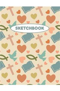 Sketchbook: Christian Bible Hearts Pattern: 120 Pages of 8.5 X 11 Blank Paper for Drawing, Sketching and Doodling