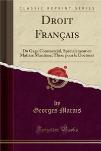 Droit FranÃ§ais: Du Gage Commercial, SpÃ©cialement En MatiÃ¨re Maritime; ThÃ¨se Pour Le Doctorat (Classic Reprint)