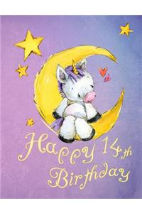 Happy 14th Birthday: School Notebook, Personal Journal or Dairy, 105 Lined Pages to Write In, Cute Unicorn Sitting on Moon, Birthday Gifts for 14 Year Old Girls, Teenagers, Kids, Daughter, Granddaughter, Best Friend, Book Size 8 1/2 X 11