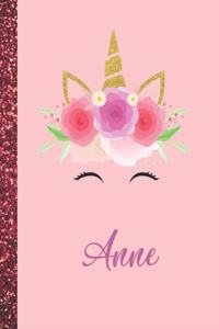 Anne: Anne Marble Size Unicorn SketchBook Personalized White Paper for Girls and Kids to Drawing and Sketching Doodle Taking Note Size 8.5 x 11