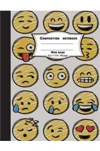 Composition notebook wide ruled 8.5 x 11 inch 200 page, Drawing emoji face