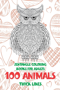 Zentangle Coloring Books for Adults - 100 Animals - Thick Lines