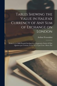 Tables Shewing the Value in Halifax Currency of Any Sum of Exchange on London [microform]: From 1s. to 1000 Pounds Sterling, in a Progressive Series of One Quarter per Centum, From 12 1/2 per Cent. Above Par