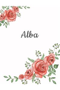 Alba: Personalized Composition Notebook - Vintage Floral Pattern (Red Rose Blooms). College Ruled (Lined) Journal for School Notes, Diary, Journaling. Flo