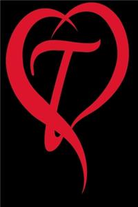 Monogram Initial Letter T Adorable Heart Red and Black