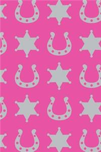 Western: 150 Lined/Ruled Journal Pages Planner Diary Notebook with Pink Cowgirl Country Western Sheriff Badge Star & Horseshoe Pattern and on the Cover