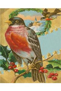 Vintage Christmas Robin Holiday Holly Berries School Comp Book 130 Pages