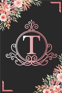 T: Watercolor Flower & Marbel - Motivational and Inspirational Trendy Monogram Initial Letter Women & Girls Coworker Office Funny Notebook Wide Ruled L